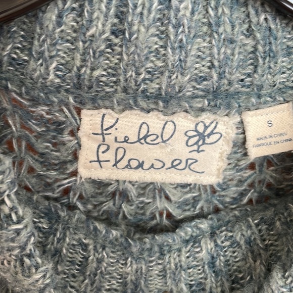 FIELD FLOWER ANTHROPOLOGIE pretty blue- green chunky knit sweater - Picture 2 of 6